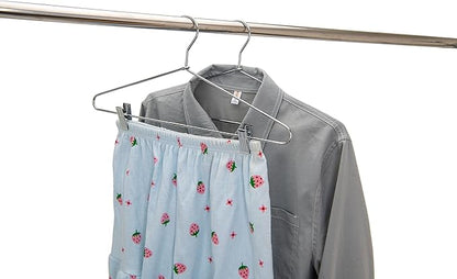 Quality Metal Pant/Skirt Blouse Hanger 10-Pack, Heavy-Duty Skirt Hangers with Clips, Adjustable Clip Pants Hanger, Chrome (Chrome, 10)