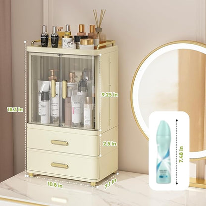 Webetop Make up Organizers for Vanity, 18.3" Skin Care Organizer Countertop with Drawers & Doors, Large Make up Storage Organizer, Pro Beauty Organizer Case for Dresser,Skin Care Caddy Holder Gift