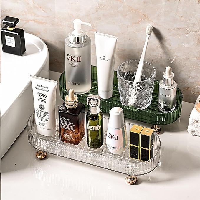 Makeup Perfume Organizer Tray, Small Bathroom Trays for Counter, Decorative Perfume Trays for Dresser, Vanity Make up Organizer Trays for Skincare and Cosmetics, Bathroom Tray Countertop