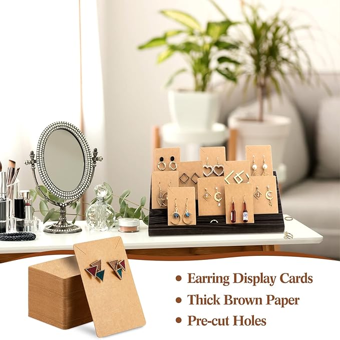 Marsui 62 Pcs Wood Earring Display Stand Earring Card Display 2 Sets of Holder with Cards Jewelry Stands for Selling