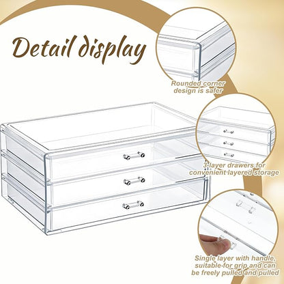 1 Pc Acrylic Storage Drawers, 9.3 X 5.3 X 4 Inch Clear Storage Drawers with 3 Drawer Stackable Makeup Organizer Cosmetic Display Case Stationery Organizer for Dresser, Bathroom, Vanity, Countertop
