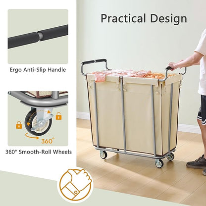 Gewudraw Large laundry hamper with Wheels, 2 Bag 360L Big Rolling Laundry Basket Sorter Cart, Extra Large Laundry Clothes Hamper, Heavy Duty Laundry Basket Organizer for Laundry Room,Bathroom
