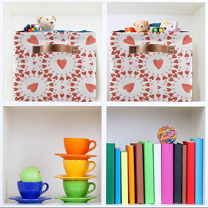 Bolaz Large Storage Basket Hearts Circle Foldable Storage Box Organizer Bins with Handles for Bedroom Home Office