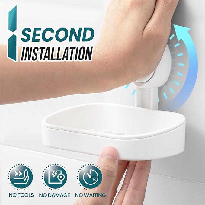 TAILI Soap Holder Soap Dish for Shower, Suction Cup Soap Holder for Shower Wall, Bathroom Accessories, Removable Strong Hold Soap Saver, Drill Free, White