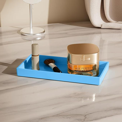 Vanity and Bathroom Tray, 7.7" ABS Countertop Organizer,Waterproof Vanity Tray for Toilet Tank,Perfume,Soap,Keys,Bathroom Accessories,Kitchen and Bath Trays,Non Slip Small Trays,Blue