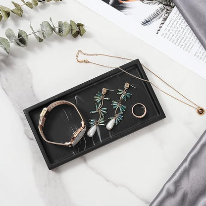 Luxspire Bathroom Vanity Tray, 8 x 4 inch Resin Dresser Jewelry Ring Dish Tank Storage Kitchen Sink Countertop Organizer Plate Holder for Perfume Soap Towel Bathroom Accessories, Mini, Ink Black
