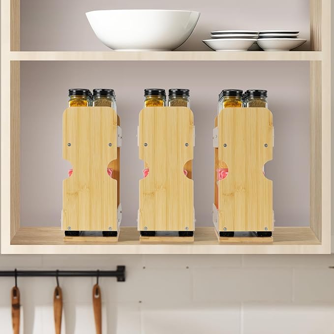 2 Tier Pull Out Spice Rack Organizer, Bamboo Sliding Spice Rack for Kitchen Cabinet, (4.4" W x 10.6" D x 10.4" H) Spice Storage, Pantry Organization