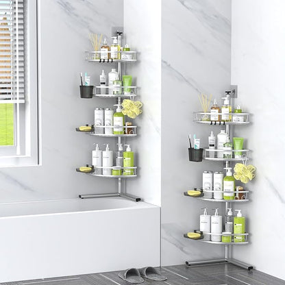 Aitatty Standing Shower Caddy Corner: 4-tier Rustproof Shower Organizer Shelf - Floor Shower Corner Shelf Rack Stand for Bathroom Chrome
