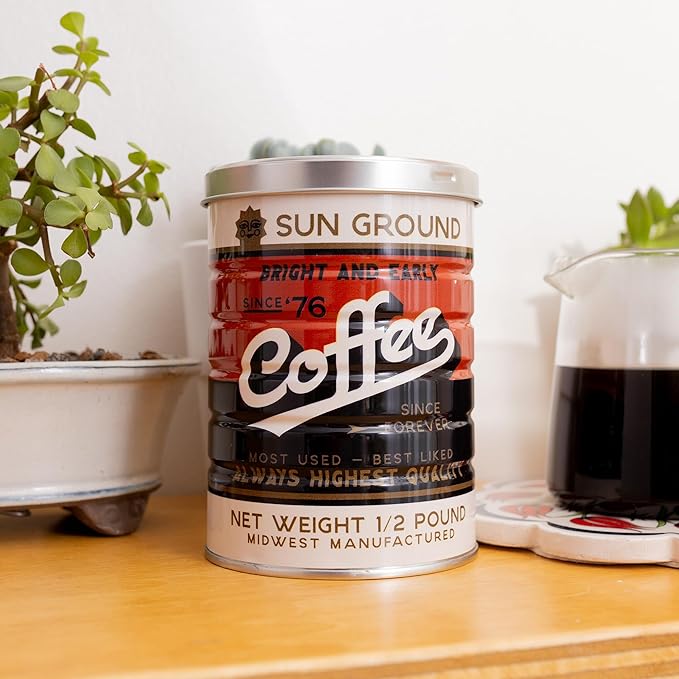 Retro Tin Can, Studio MPLS Designs, Collectable, Peel & Stick Valved End with Metal Lid, 8-12oz (4.0625 x 5.5 in) (Sun Ground Design)