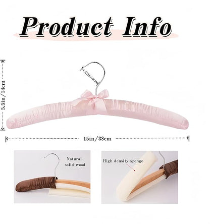 5 Pack Satin Padded Hangers for Women Clothing, Anti Slip Sponge Fabric Clothing Hangers Coat Racks for Sweater, Coat, Suit, Dress (Light Pink)