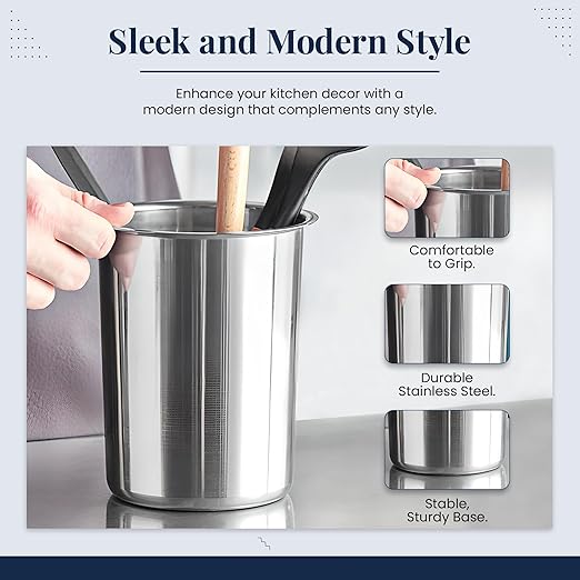 OCS Parts 6.75-Inch Kitchen Utensil Holders | Set of 3 | Stainless Steel Dishwasher Safe Kitchen Countertop Organizers
