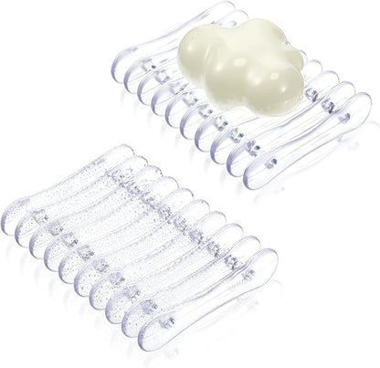 2 Pieces Plastic Bar Soap Holder Soap Tray Soap Saver Bar Dish Self Draining Soap Dishes for Soap Sponge Dryer Bathroom Toilet Shower Kitchen Restaurant Counter (Clear)