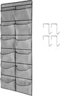 1 Pack 12 Breathable Mesh Pockets Large Hanging Shoe Organizer Over The Door Shoe Rack for Closet Door Storage Shoe Holder Hanger, 4Hooks, Grey (59'' x 21.6'')
