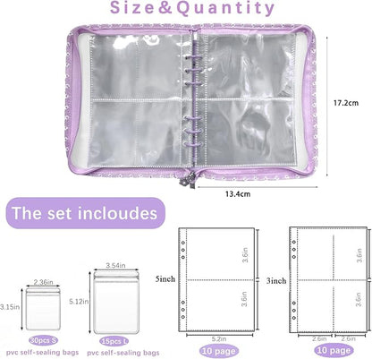 Jewelry Organizer Travel,Jewelry Storage Book with 45 Portable thick PVC pouches,Jewelry Organizer Zipper Bags for Necklaces Bracelet Rings and Earrings (front cover removable),Purple