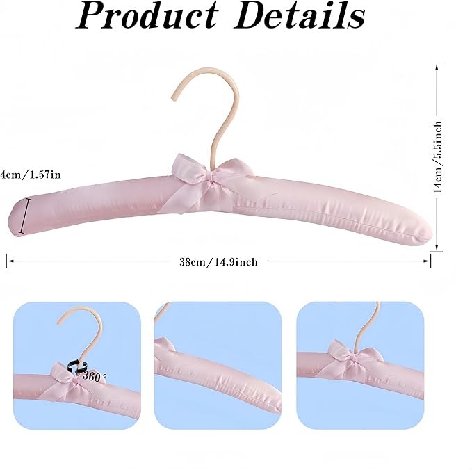 10 Pack Satin Padded Hangers for Women Clothing, Anti Slip Sponge Fabric Clothing Hangers Coat Racks for Sweater, Coat, Suit, Dress (10-Color_B)