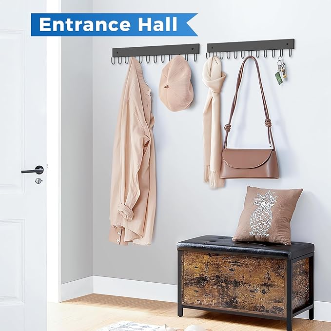 Belt Hanger Wall Mounted, Wooden Belt Organizer Max 12 Storage Capacity, 180° Rotating Space Saving Hangers for Ties, Tank Tops, Scarves, Bras, Keys, Bags 1 Pcs Black