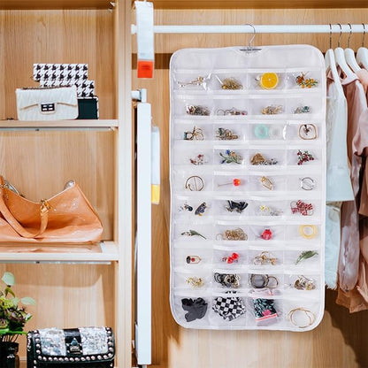 Bloss Hanging Jewelry Organizer With 80 Pockets Double-Side Dating Gifts Jewelry Storage Hanger For Accessories Jewelry Earring Holder Storage for Closet,Wall, Door, Travel-White