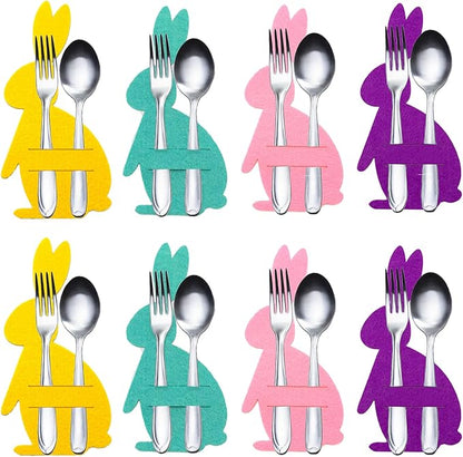8 Pack Easter Bunny Utensil Cutlery Holders, Reusable and Cute Rabbit Shape Easter Felt Cutlery Holders, EasterTable Decor for the Home Spring Decorations and Easter Party Supplies