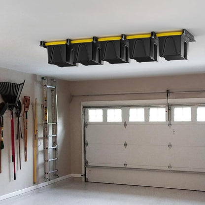 TORACK Garage 16" Studs Ceiling Bin Storage Rack, Overhead Tote Storage Rails Heavy Duty Adjustable Tote Slide Rails for 5 Bins(Bins are not included)