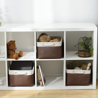 Large Storage Baskets for Shelves, Fabric Baskets for Organizing, Collapsible Storage Bins for Closet, Nursery, Clothes, Home & Office [3-Pack, White&Brown]