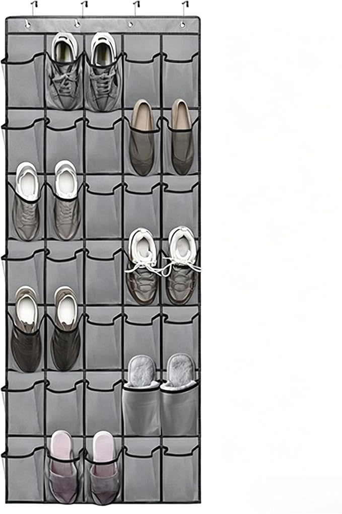 Meolsaek Over the Door Shoe Organizer with 40 Breathable Mesh Pockets, Hanging Shoe Organizer for Door with 4 Metal Hooks, Shoe Organizer for Closet, Bedroom, Bathroom, Pantry (Grey, 35)