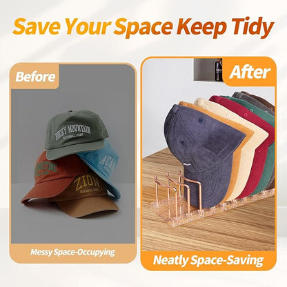 Rose Gold Hat Stand & Cap Organizer | 18-Hat Rack, Sturdy Metal Baseball Cap Holder | Rust-Proof Tabletop Storage for Closet, Bedroom, Dressing Table (Easy Assembly) 2Pcs