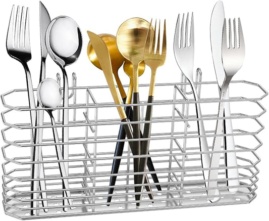 Stainless Steel Cutlery Hanging Basket for Knife Fork Spoon, Quick Drying Compartmental Utensil Drainage Rack, Rustproof Hollow Out Utensil Drying Basket for Kitchen