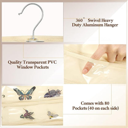 Kenning 6 Pcs Hanging Jewelry Pocket Organizer Storage Roll with 80 Pockets, Dual Sided Hanging Women Jewelry Holder Accessories Holder Closet Earring Storage for Necklace Bracelet Ring