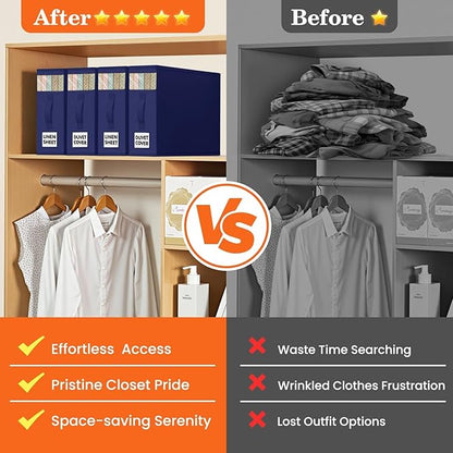 WOWBOX Sheet Organizers and Storage,Closet Bed Sheet Organizer Under Bed Storage and Organization with Label Cards & Clear Window for Bedding Sheets,Duvet Covers,Blankets (8 Pack，Blue)