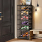 CIMLORD 6 Tier Foldable Shoe Rack for Closet Entryway 6-12 Pairs Stackable Clear Shoe Storage Boxes with Lids Shoes Shelf with Door Plastic Organizer Cabinet Easy Assembly Black