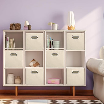 ShellKingdom Storage Bins, Foldable Fabric Storage Cubes And Cloth Storage Organizer Drawer with Metal Handle For Closet And Toys Storage, 11 X 10.5 X 10.5 INCH, 6 Pack (Beige)