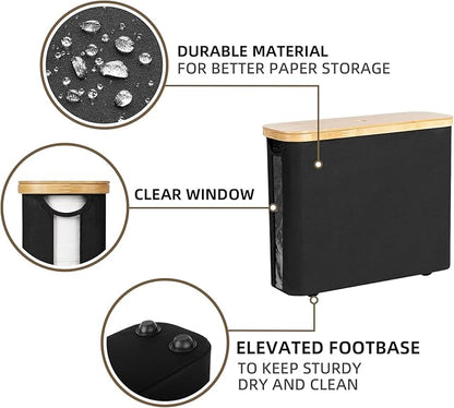 StorageWorks Toilet Paper Storage Basket, Papers Container with Bamboo Lid, Medium Toilets Holder for Up to 9 Mega Rolls, Organizer for Bathroom, Black, 1 Pack