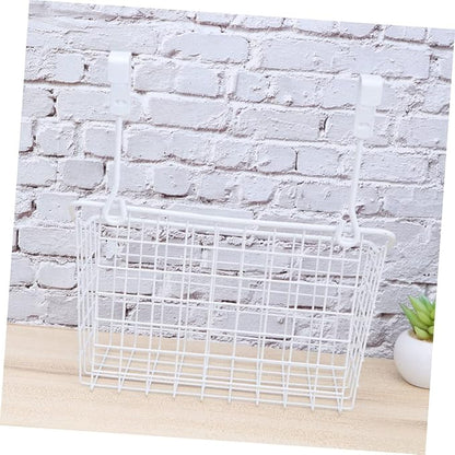iplusmile White Over Door Hanging Storage Basket Rack for Kitchen Cabinet Wardrobe Office Filing Ventilated Organizer with Rust Coating Easy Install Remove Space Saving Storage