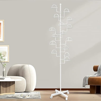 Montex Hat Rack Stand 15 Hooks, Hat Display Stand Metal, Hat Display for Stores, 15 Customizable Circular Hooks (White)