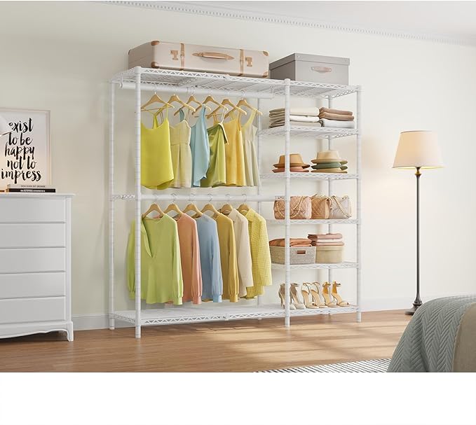 VIPEK X2 Plus Expandable Heavy Duty Clothes Rack Adjustable from 3'9"-5'2" Portable Reach-in & Walk-in Closet Rack System with Flexible Shelves and Hanger Rods Clothing Rack for Hanging Clothes, White