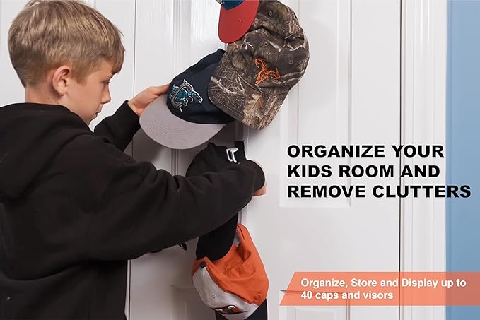 Perfect Curve Hat Organizer Cap Rack FAV | Hat Racks | Hold up to 20 caps | Over Door Organizer for Baseball Hat | Fitted & Adjustable Caps & Visors | Door Slam Proof | 1 Strap | White