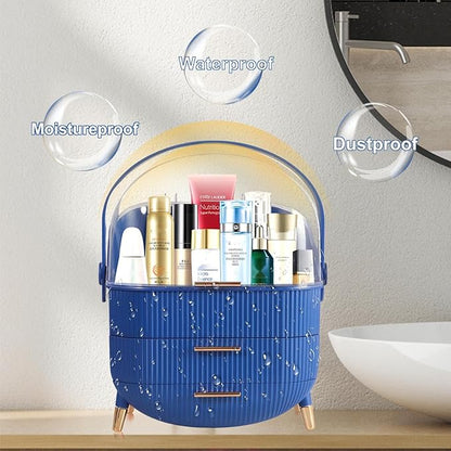 MASSY Egg Shape(Oval) Makeup Storage Box, Countertop Portable Vanity Cosmetics Organizer Preppy