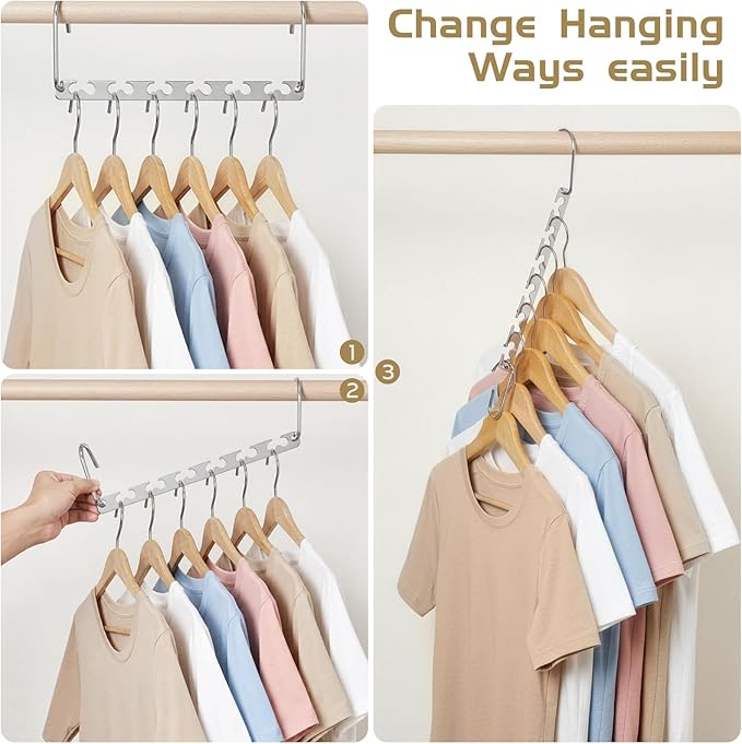 HOUSE DAY Space Saving Hangers for Clothes 6 Pack, Heavy Duty Hanger Organizer | 30 Lbs Capacity |, Metal Magic Hanger, Sturdy Multi Hangers, Closet Space Saver Closet Organizers and Storage