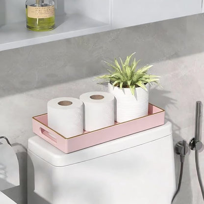 Pink Bathroom Counter Tray - Small Plastic Vanity Tray Bathroom Tray for Countertop,Multi-Purpose Bathroom Tray Countertop Organizer for Makeup,Perfumes,Jewelry,Candles,Waterproof and Easy to Clean