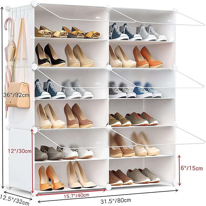 Shoe Storage,24 Pairs Rack Organizer for Closet Cabinet with Door Shelves Closet,Entryway,Hallway,Bedroom