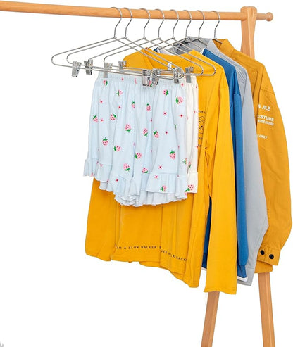 Quality Pant/Skirt Blouse Hanger 100-Pack, Heavy-Duty Skirt Hangers with Clips, Adjustable Clip Pants Hanger, Chrome (Chrome, 100)