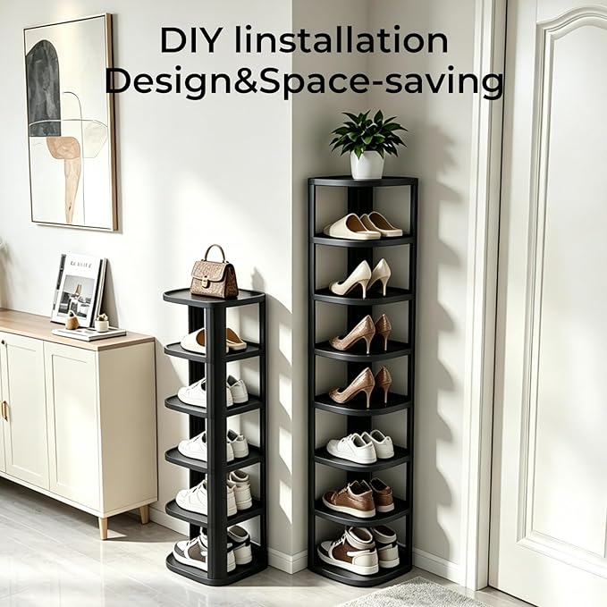 UFORU 6 Tier Vertical Shoe Rack,Corner Shoe Organizer for Entryway,Narrow Free Standing Shoe Organizer for Small Spaces,Tall Shoe Rock for Closet,Easy Assembly Shoe Storage Stand