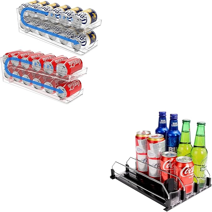 2 Pack Rolling Soda Can Dispenser for Refrigerator and Automatic Soda Can Organizer for Refrigerator Can Dispenser