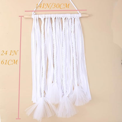 YOcity Bow Holder for Girls Hair Bows Organizer for Girls with Lace Ribbon Perfect for Baby Girl Nursery Room Decor (White)