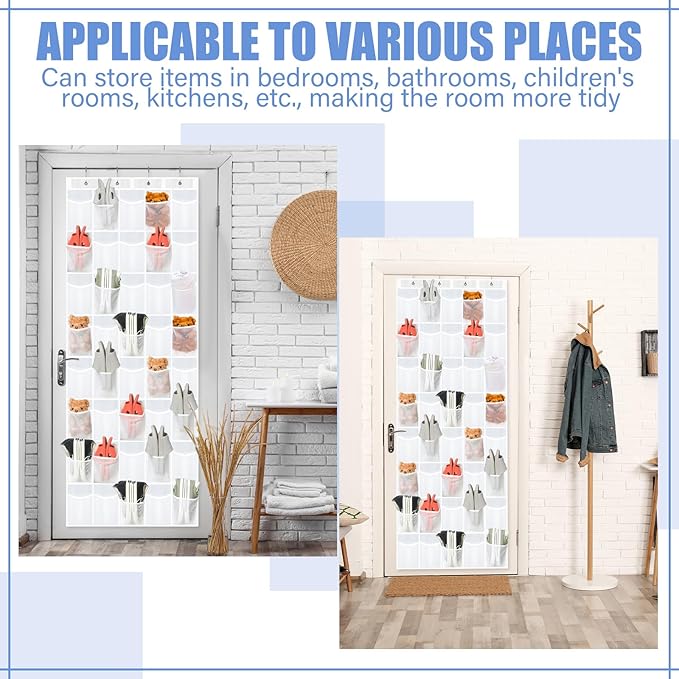 Windyun 40 Over the Door Shoe Organizer Large Breathable Mesh Pocket Clear White Hanging Shoe Rack for Closet Behind Door Hanger Storage Holder Nonslip Hook for Women Men Entryway Bedroom Utility Room