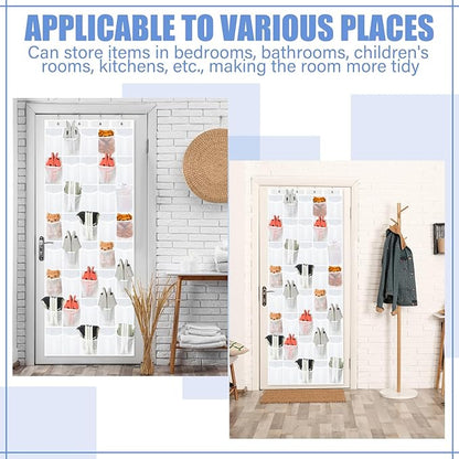 Windyun 40 Over the Door Shoe Organizer Large Breathable Mesh Pocket Clear White Hanging Shoe Rack for Closet Behind Door Hanger Storage Holder Nonslip Hook for Women Men Entryway Bedroom Utility Room