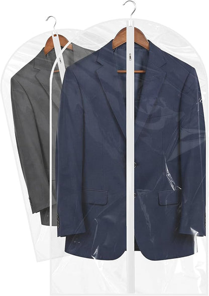 40” All Clear Garment Bags for Travel - PEVA Waterproof Suit Cover with Zipper for Hanging Clothes, Dresses, Coats - Durable Dresser for Closet Storage, Dustproof & Moisture Resistant - 40''/2 Pack