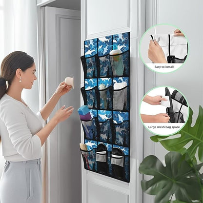 Shark Hanging Shoe Organizer,Shoe Organizer Door Hanger with 12 Mesh Large Pockets,Behind Door Shoes Hang Holder Rack