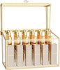 CoralHouse Lipstick Organizer,Luxury Tempered Glass Lipstick Holder & Nail Polish Organizer, 18-Slot Vanity Cosmetic Organizer with Removable Dividers, Gold
