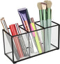 ELEGANTLIFE Clear Glass Makeup Brush Organizer,Luxurious Tempered Glass Cosmetics Brushes Storage Holder for Refined Bathroom Decor (Black, 3 Sections)